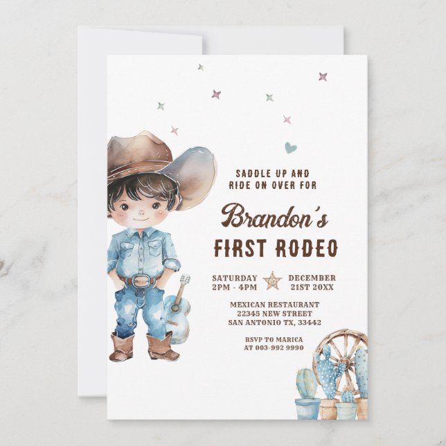 Western Cowboy First Rodeo Birthday Party Invitation (Front)