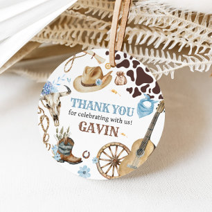 Western Cowboy First Rodeo Birthday Party Round Favour Tags