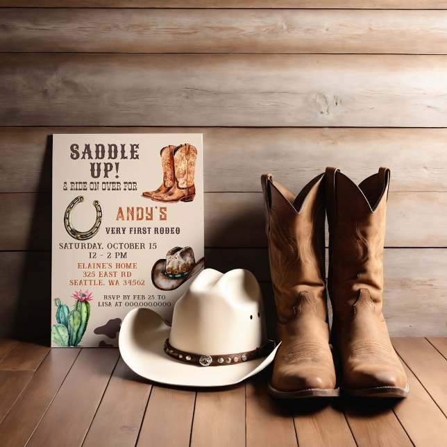 Western Cowboy First Rodeo Boys Birthday Invitation (Western Cowboy First Rodeo Boys Birthday Invitation)