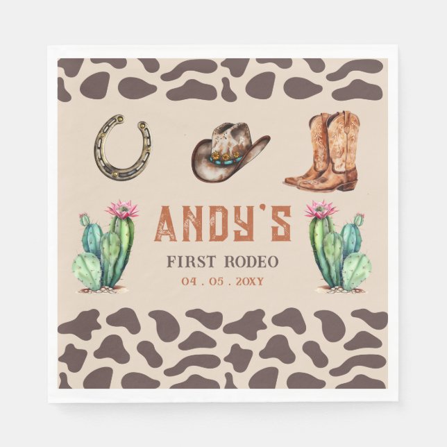 Western Cowboy First Rodeo Boys Birthday Napkin (Front)