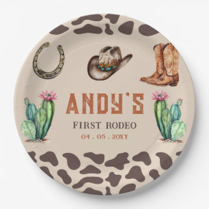 Western Cowboy First Rodeo Boys Birthday Paper Plate