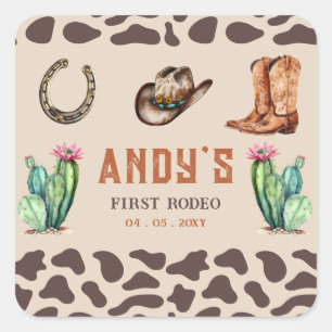 Western Cowboy First Rodeo Boys Birthday Square Sticker