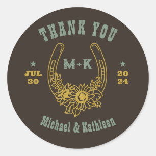Western Cowboy Floral Horseshoes Monogram Wedding Classic Round Sticker