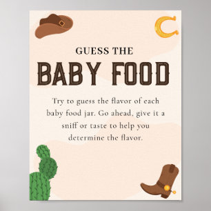 Western Cowboy Guess th Baby Food Baby Shower Game Poster
