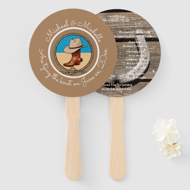 Western cowboy hat and boot horseshoe wedding Fan (Front and Back)