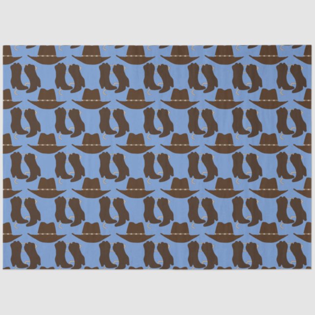 Western Cowboy Hat and Boots Blue Tissue Paper (Front)
