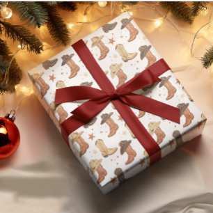 Western Cowboy Hat and Boots Christmas Wrapping Paper
