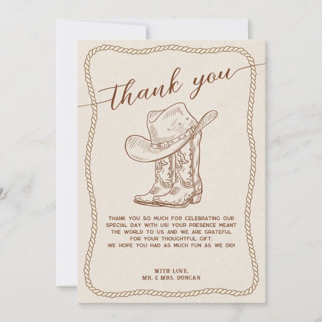 Western Cowboy Hat and Boots Photo Thank You Card (Front)