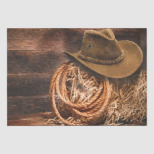 Western Cowboy Hat Barn Hay 20x15 Decoupage Tissue Paper