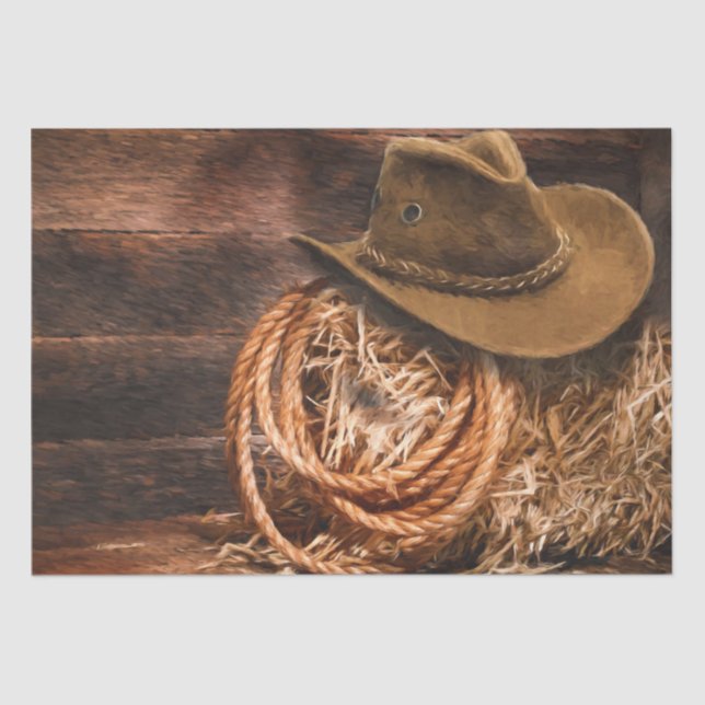 Western Cowboy Hat Barn Hay 20x15 Decoupage Tissue Paper (Front)