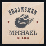 Western Cowboy Hat Best Man Groomsmen Personalised Stone Coaster<br><div class="desc">Personalised gifts for groomsmen and best man with western cowboy theme. Decorated with cowboy hat with vintage western font. Text and colour are editable using the Design Tool to fit your occasion. Get this customise gift for wedding,  bachelor party,  engagement party or any other special occasions.</div>