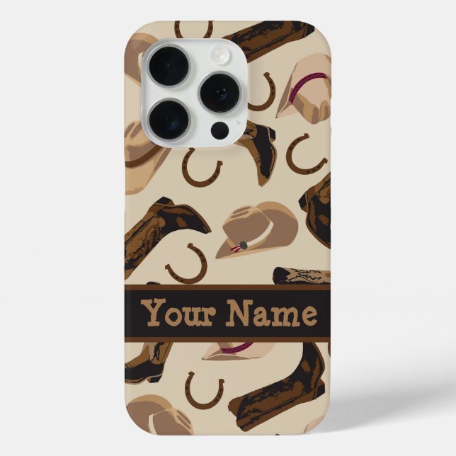 Western Cowboy Hat Boots Beige Name Personalise Case-Mate iPhone Case (Back)