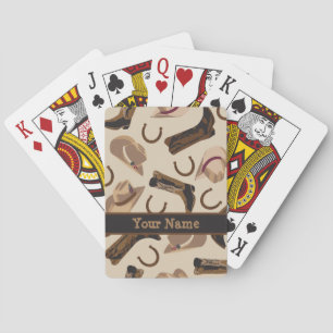 Western Cowboy Hat Boots Black Beige Name  Playing Cards