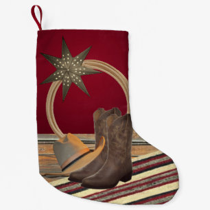 Western Cowboy Hat Boots Rope and Star Small Christmas Stocking
