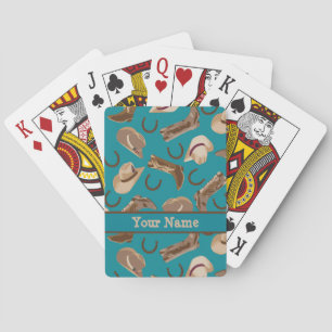 Western Cowboy Hat Boots Turquoise Teal Name Playing Cards
