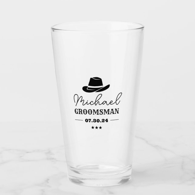 Western Cowboy Hat Classic Personalised Groomsmen Glass (Front)