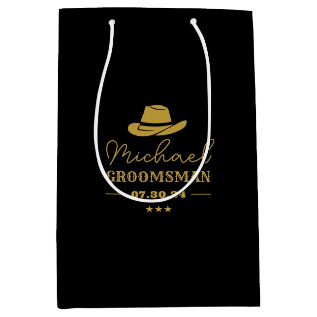 Western Cowboy Hat Classic Personalised Groomsmen Medium Gift Bag (Front)