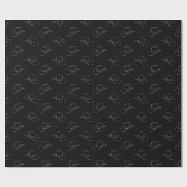 Western Cowboy Hat Cowgirl Rodeo Black Gold Wrapping Paper (Flat)
