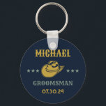 Western Cowboy Hat Elegant Personalised Groomsmen Key Ring<br><div class="desc">Personalised gifts for groomsmen with western cowboy theme. Decorated with cowboy hat with vintage western font. Text and background colour are editable using the Design Tool to fit your occasion. Get this customise gift for wedding,  bachelor party,  engagement party or any other special occasions.</div>
