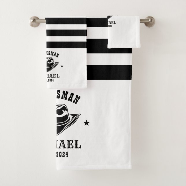 Western Cowboy Hat Groomsmen Personalised Name Bath Towel Set (Insitu)