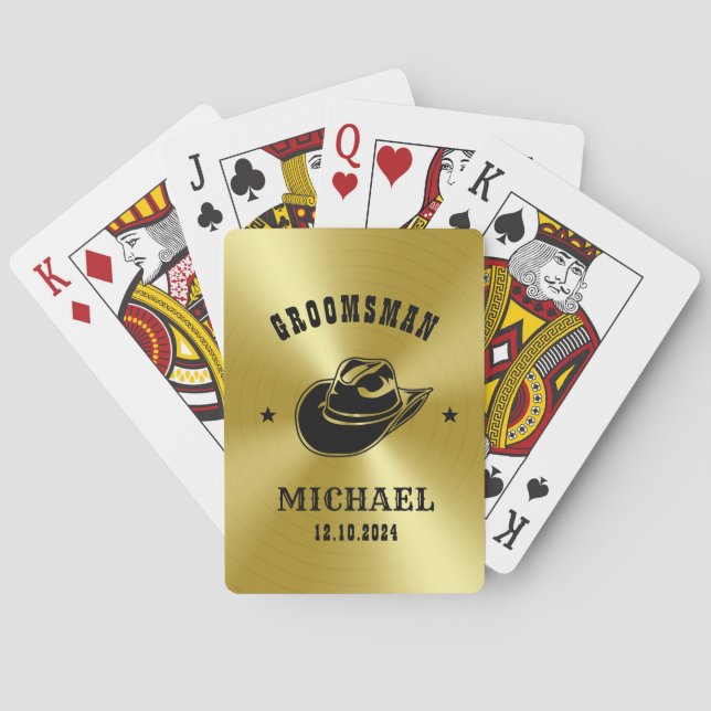 Western Cowboy Hat Groomsmen Personalised Name Playing Cards (Back)