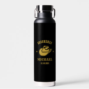 Western Cowboy Hat Groomsmen Personalised Name Water Bottle