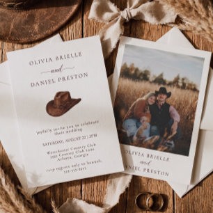 Western Cowboy Hat Minimalist Wedding Invitation