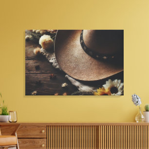 Western Cowboy Hat with Florals Canvas Print