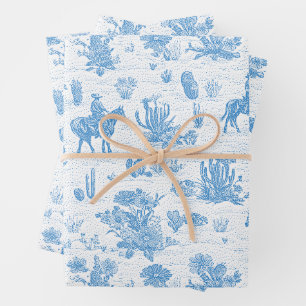 Western Cowboy Horse Cactus Desert Toile Wrapping Paper Sheet