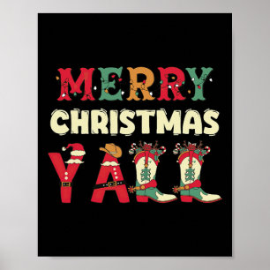 Western Cowboy Howdy Merry Christmas Yall Cowgirl Poster