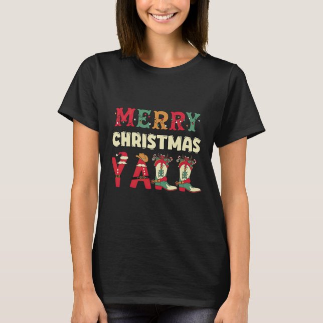 Western Cowboy Howdy Merry Christmas Yall Cowgirl  T-Shirt (Front)