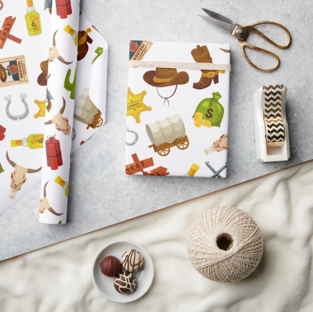 Western Cowboy Icons Wrapping Paper (Crafts)
