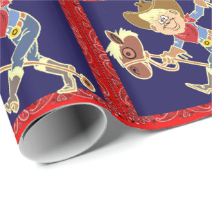 Western Cowboy Kid On Stick Horse Wrapping Paper