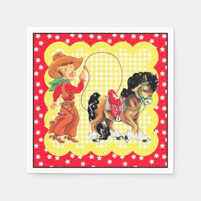 Western Cowboy Kid With Horse And Rope Party Napkin (Front)