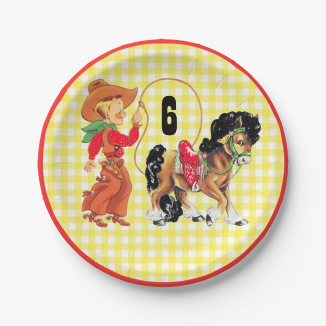 Western Cowboy Kid With Horse And Rope Party Paper Plate (Front)
