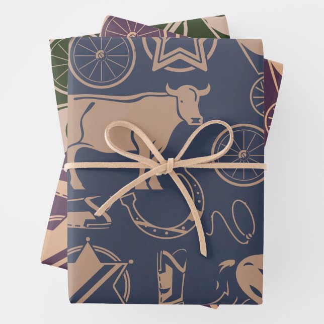 Western Cowboy Kid's Birthday Party Wrapping Paper Sheet (In situ)