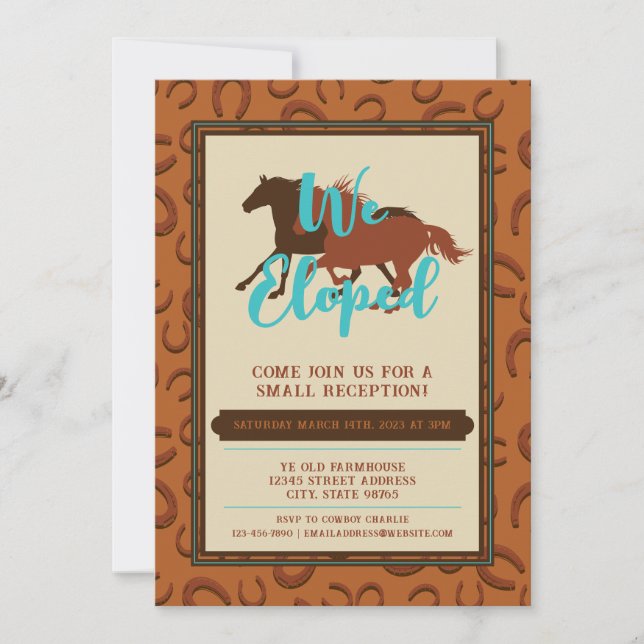 Western Cowboy Leather Brown Horse Elopement Invitation (Front)
