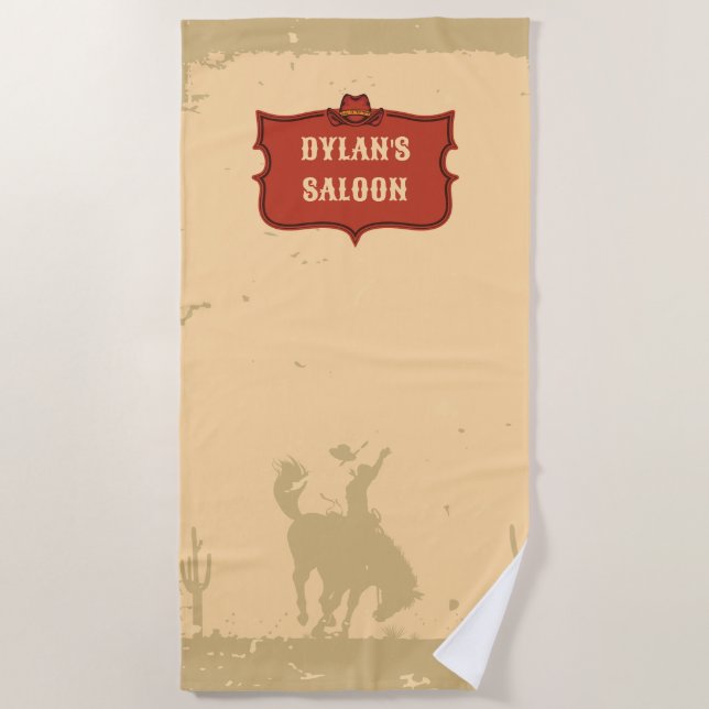 Western Cowboy Monogram Rustic Name Saloon Beach Towel (Front)