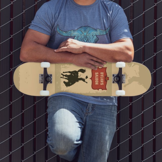 Western Cowboy Monogram Rustic Name Saloon Skateboard (Outdoor 3)