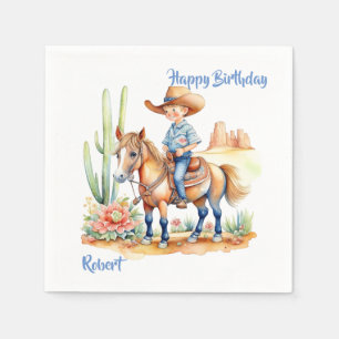 Western Cowboy on Horse Personalised Birthday Napkin