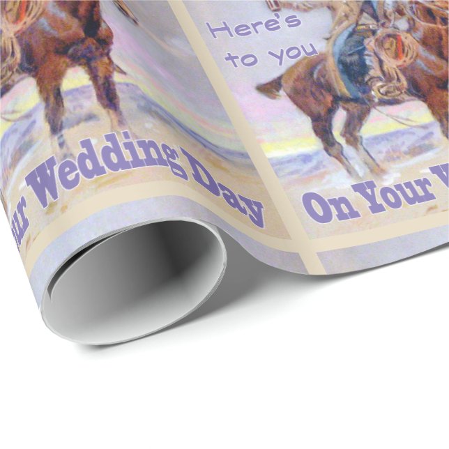 Western Cowboy On Horse Wedding Toast Gift Wrap (Roll Corner)