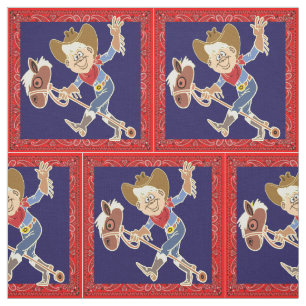 Western Cowboy On Stick Horse Bandanna Trim Fabric