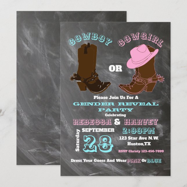 western cowboy or cowgirl gender reveal party invitation (Front/Back)