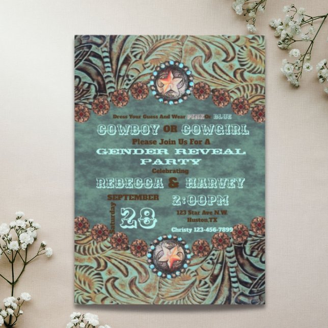 western cowboy or cowgirl gender reveal party invitation (western cowboy or cowgirl gender reveal party invitation)