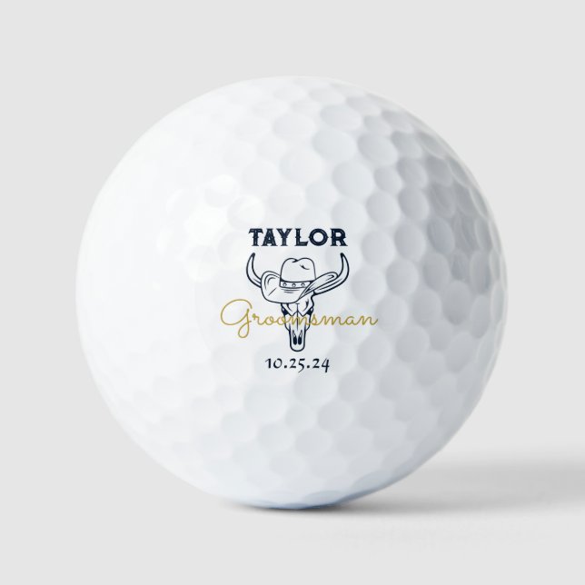 Western Cowboy Personalised Groomsmen Monogram Golf Balls (Front)