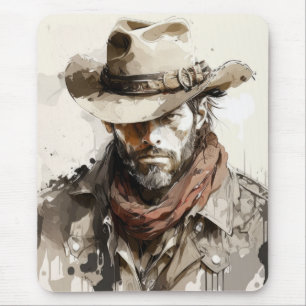 Western Cowboy Portrait Painting Historic Horses Mouse Mat
