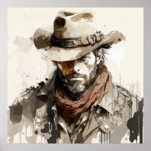 Western Cowboy Portrait Painting Historic Horses Poster