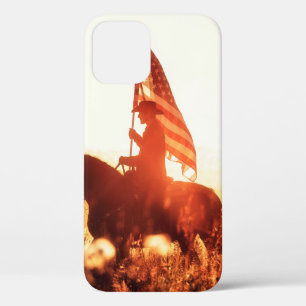 Western - cowboy portrait with USA flag iPhone 12 Case