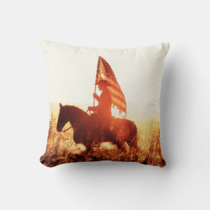 Western - cowboy portrait with USA flag Cushion