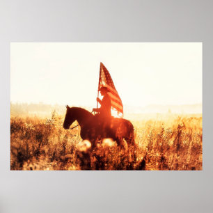 Western - cowboy portrait with USA flag Poster